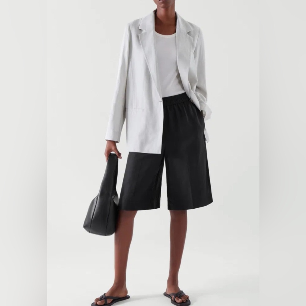 COS  Tencel Linen Blend  Bermuda Knee Length Black Shorts Sz 12 Lg  Langelook